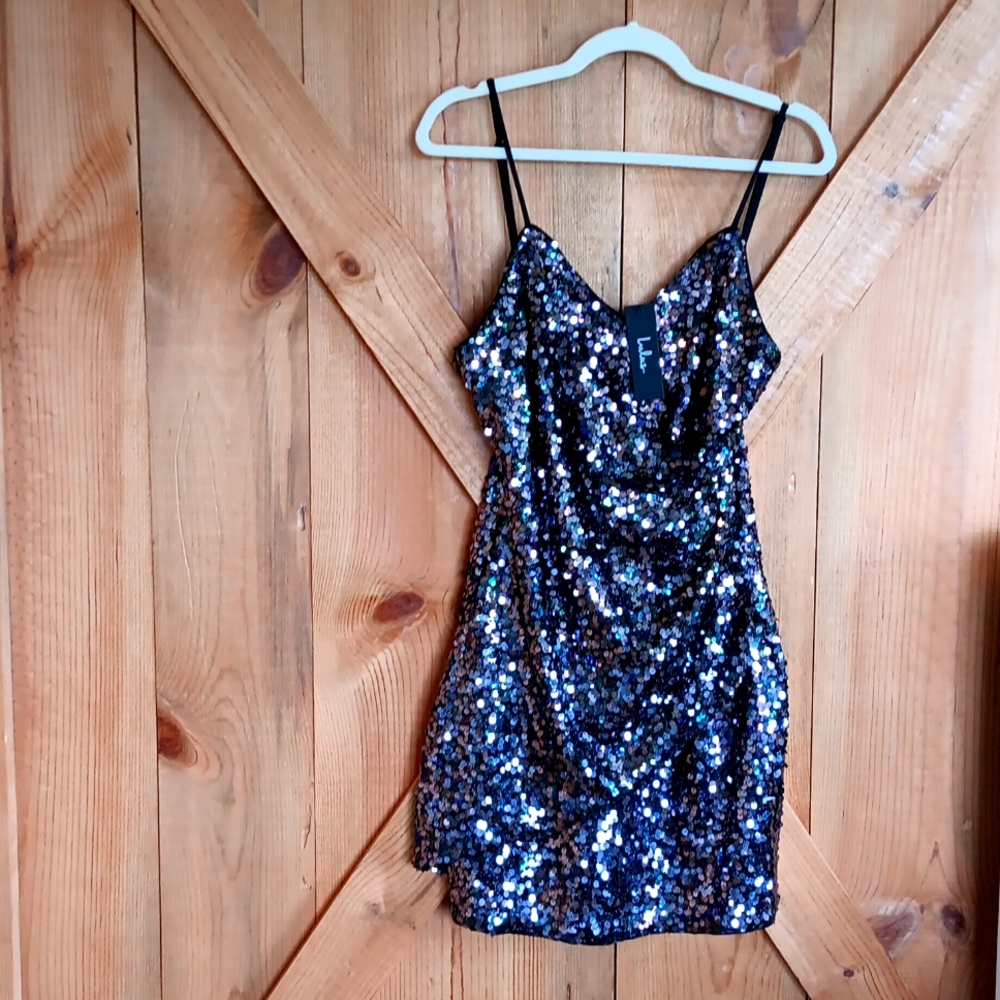 Lulu's Black and Blue Sequin Mini Dress
